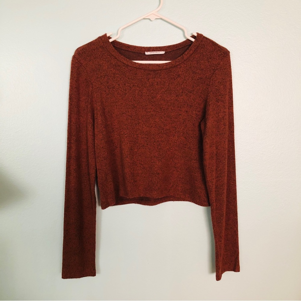 Brown marled long sleeve crop top